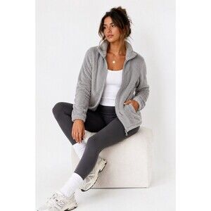 FREE2B by Free Country Gray Chevron Plush Fleece Zip Jacket Large Athleisure